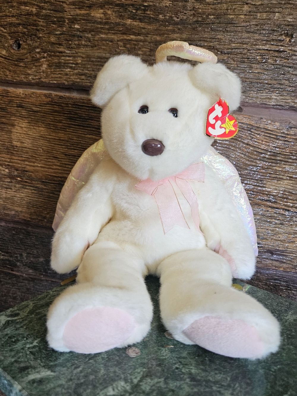 Ty Angel Bear "Halo" Plush in WHITE with Pink Accents